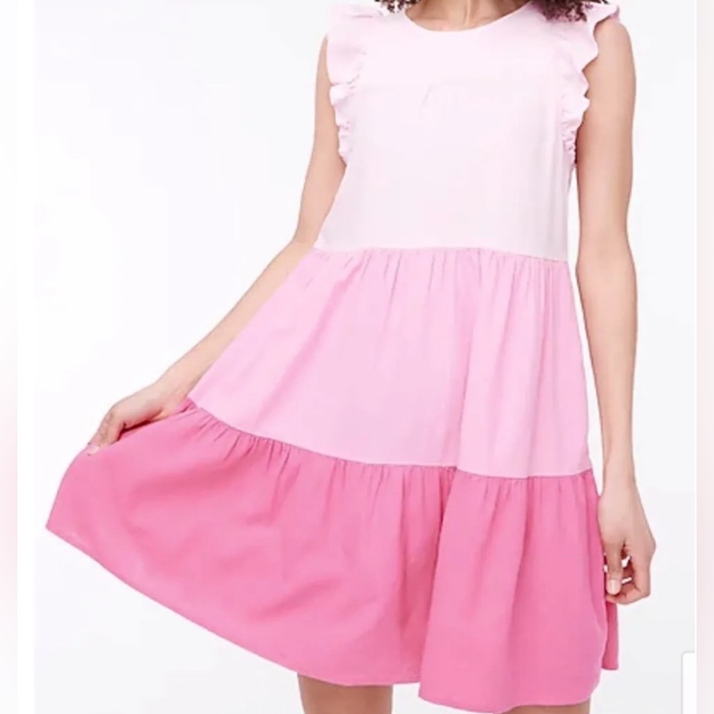 J. Crew Pink Tiered Ruffle Sleeve Dress